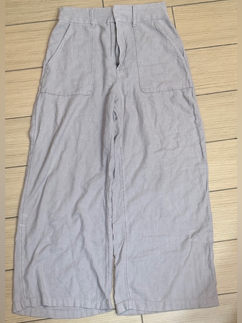Abercrombie & Fitch Linen Light Gray Wide Pants